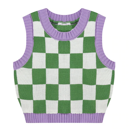 Green & Lavender Checkered Vest | Checker vest, Green sweater vest, Aesthetic sweaters