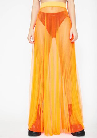 Orange Pleated Sheer Maxi Skirt | Dolls Kill