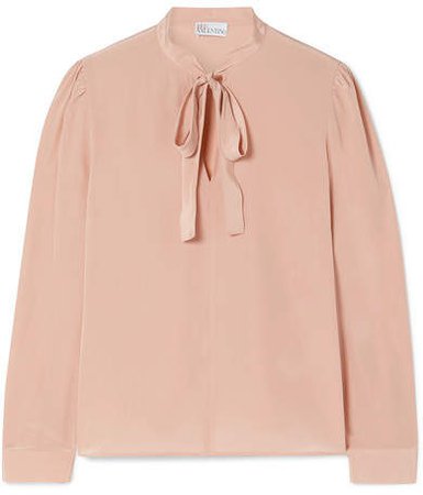 Pussy-bow Washed-silk Blouse - Antique rose
