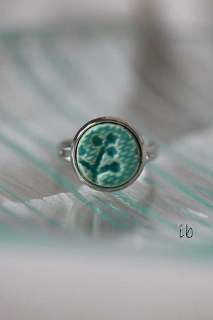 Ceramic Lace Ring Artesian Clay Mint Cocktail Ring Botanical