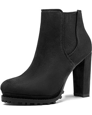 Amazon.com | mysoft Women's Platform Chunky Block Heel Booties High Heel Lug Sole Chelsea Ankle Boots with Side Zippers | Ankle & Bootie