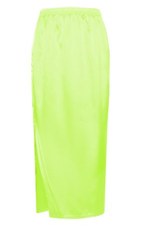 Lime Satin Side Split Midi Skirt | Skirts | PrettyLittleThing