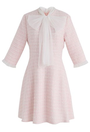 A Hint Of Femininity Tweed Dress in Pink - Retro, Indie and Unique Fashion
