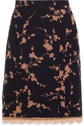 Layered Floral-print Silk And Corded Lace Skirt