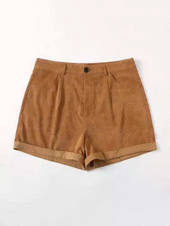 Plus Corduroy Roll-up Hem Shorts | SHEIN USA