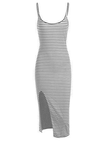 Striped Side Slit Slip Dress in Multi M | Sammydress.com