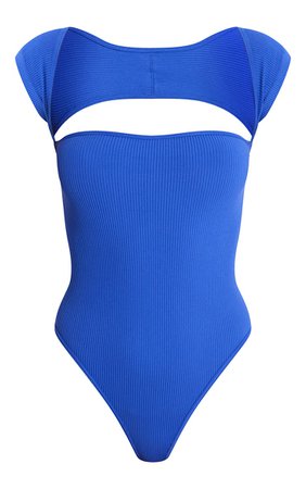 Bright Blue Contour Rib Cut Out Bodysuit | PrettyLittleThing USA