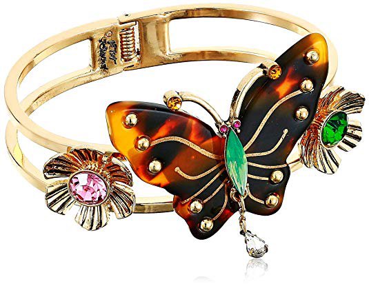 Betsey Johnson Tortoise Butterfly Hinged Bangle Bracelet, Multi, One Size: Clothing