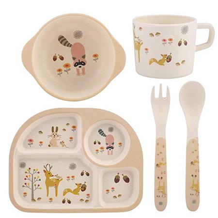 5Pcs/Set Bamboo Fiber Children Board Food Plate Bowl Spoon Fork Set Dishware Cartoon Non Toxic & Eco Friendly Kids Healthy Mealtime(#2): Amazon.ca: Gateway