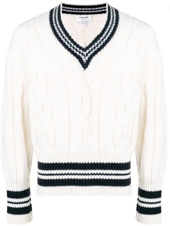 Thom Browne Cricket Stripe V-Neck Pullover | Farfetch.com
