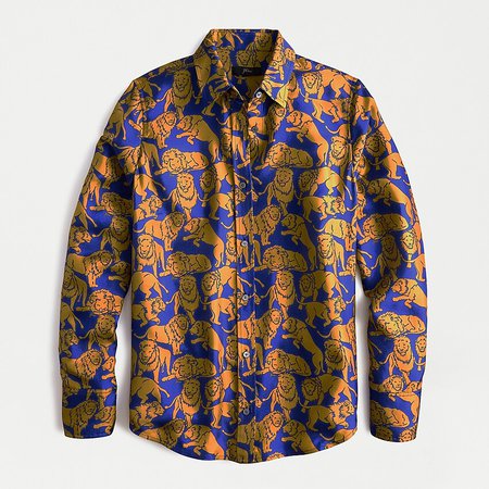 J.Crew: Collection Silk Twill Button-up Shirt In Sleepy Lions Print