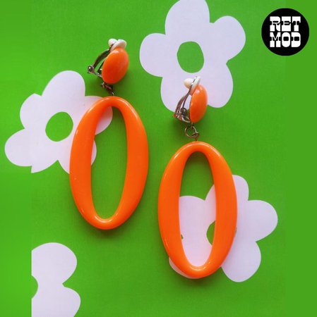 Mod Vintage 60s Orange Long Oval Hoop Plastic Earrings | Etsy