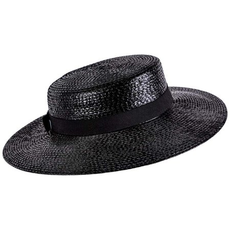 Yves Saint Laurent YSL Vintage Glossy Black Straw Hat, 1980s For Sale at 1stdibs