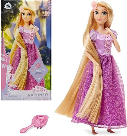 Amazon.com: Disney Store Official Princess Rapunzel Classic Doll for Kids, Tangled, 11 ½ Inches, Includes Brush with Molded Details, Fully Posable Toy in Glittering Outfit - Suitable for Ages 3+ : Toys & Games
