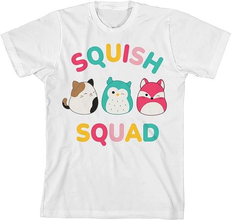 Amazon.com: Squishmallows Squish Squad Crew Neck Short Sleeve White Youth Boy's T-Shirt: Clothing, Shoes & Jewelry