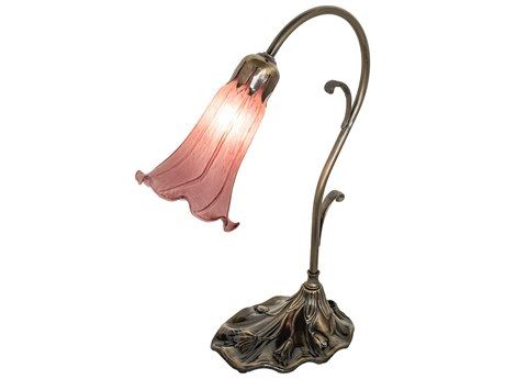 Meyda Pond Lily Antique Brass Table Lamp with Seafoam / Cranberry Shade | MY251845