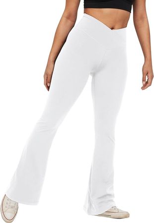 Amazon.com: viehunt Womens Crossover Flare Leggings High Waisted Casual Cute Stretchy Full Length Workout Elegant Yoga Pants White : Clothing, Shoes & Jewelry