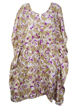 Womens Kaftan, Beige Purple Printed,Dresses S/M/L