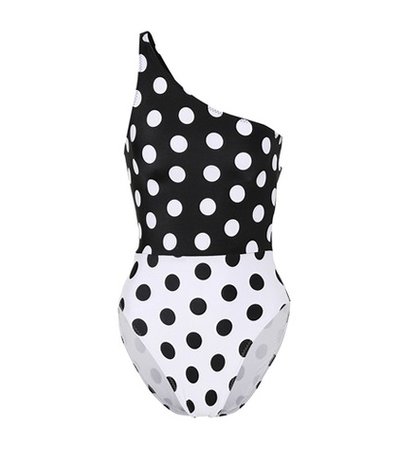 One-shoulder polka-dot swimsuit