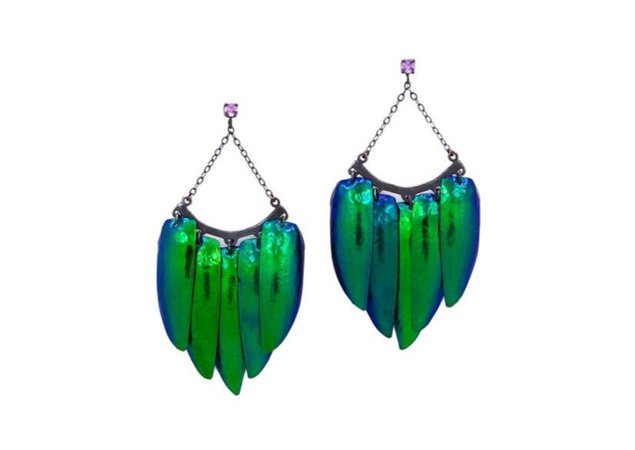 jewel beetle chandelier earrings