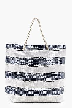 Sarah Striped Glitter Rope Handle Beach Bag