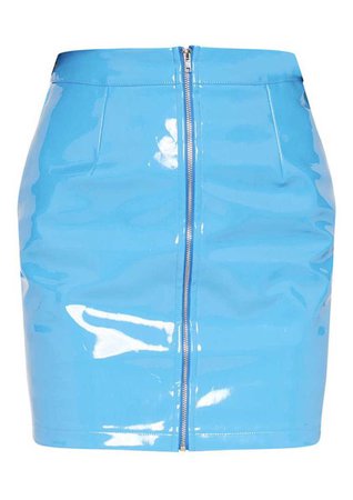 Blue Zip Front Vinyl Mini Skirt