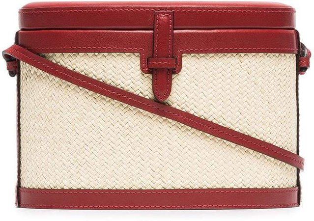 red and beige Trunk woven straw and leather bag