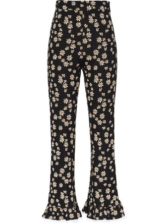 Shop black Miu Miu daisy-print high-waisted trousers with Express Delivery - Farfetch