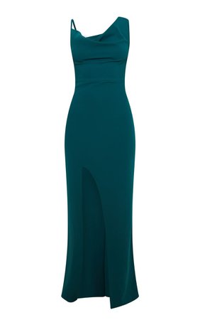 Emerald Green Asymmetric Cowl Neck Maxi Dress | PrettyLittleThing