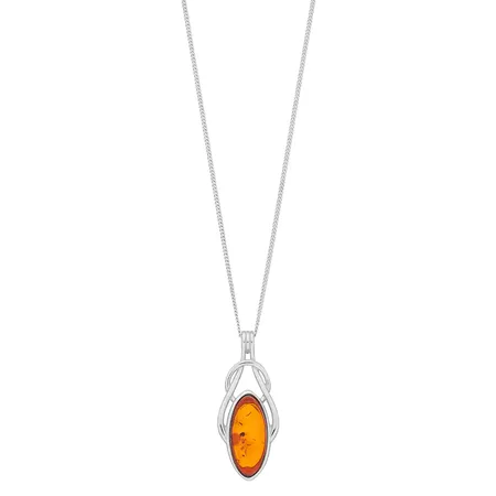 Sterling Silver Amber Knot Pendant Necklace
