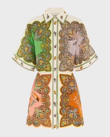 ALEMAIS Trippy Troppo Printed Linen Mini Dress | Neiman Marcus