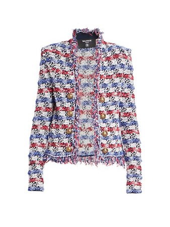 Balmain Fringe Tweed Jacket | SaksFifthAvenue