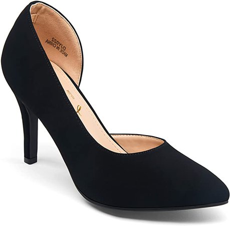 JEOSSY Women's D'Orsay Pumps Sexy Semi-Empty Stiletto High Heel Pumps Black Nubuck Dress Wedding Shoes for Women