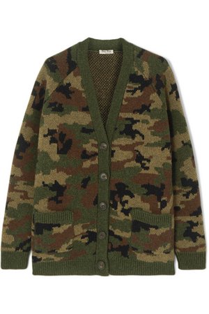 Miu Miu | Camouflage-intarsia wool cardigan | NET-A-PORTER.COM