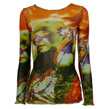 Jean Paul Gaultier Maille Tropical Print Faces Mesh Top Size S at 1stdibs