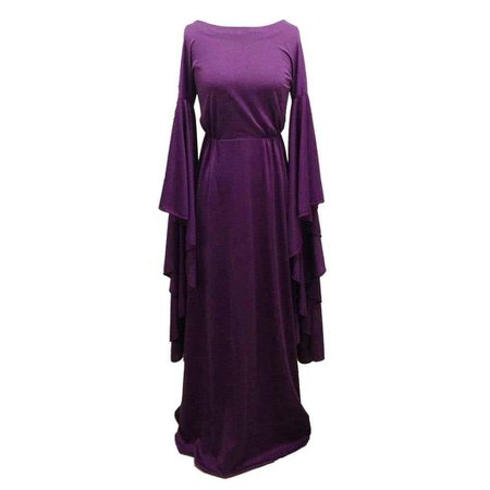 Jerry Melitz Israel 1970s Purple Jersey Dress with Huge Draped Sleeves For Sale at 1stDibs