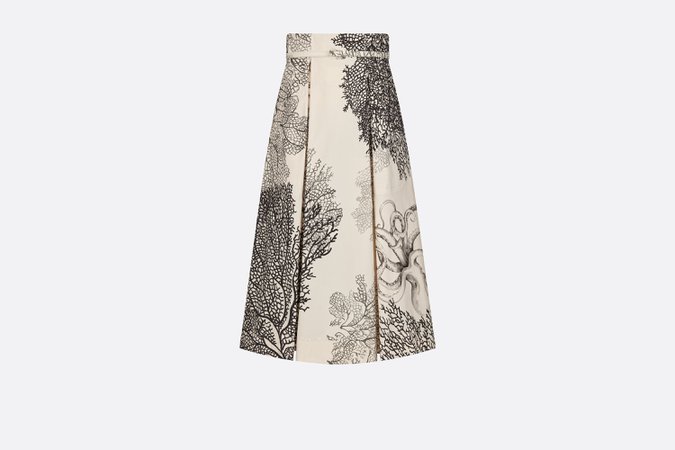 Mid-Length Skirt with Pockets White and Black Under The Sea Cotton Poplin | DIOR