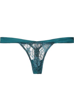 Coco de Mer | Peridot embroidered tulle and silk-blend satin thong | NET-A-PORTER.COM