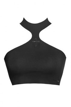 Black crop top with collar and cross, Gothic witchy, Punk Rave