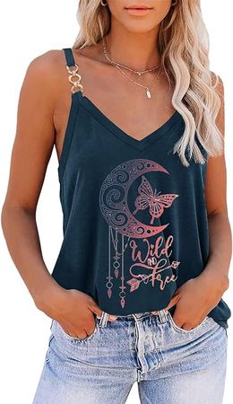 SAUKOLE Summer Tank Tops for Women Fashion V Neck Sleeveless Top Casual Spaghetti Strap Stripe Shirts Blouses at Amazon Women’s Clothing store