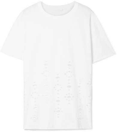 Oversized Cutout Cotton-jersey T-shirt - White