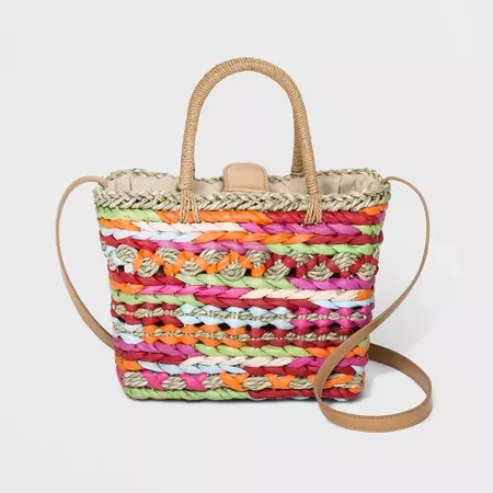 Straw Multi Colored Box Crossbody Bag - A New Day™ Natural : Target