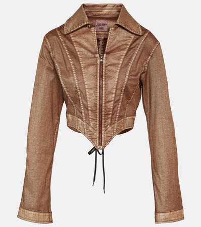 X KNWLS Cropped Denim Corset Jacket in Brown - Jean Paul Gaultier | Mytheresa