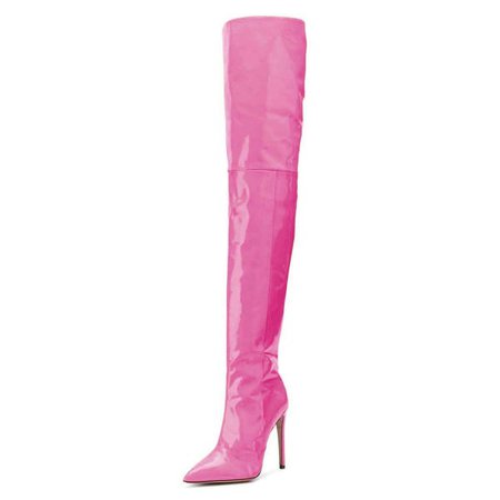 Hot Pink Patent Leather Thigh High Heel Boots for Work, Formal event, Party, Date, Anniversary, Going out | FSJ