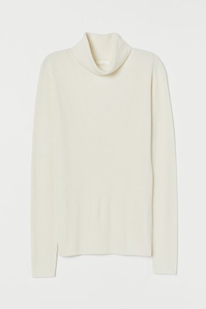 Rib-knit Turtleneck Sweater - Natural white - Ladies | H&M US
