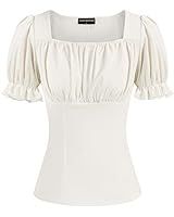 Women Vintage Shirt Elegant Dressy Peplum Blouse Plus Size Victorian Peasant Shirt Beige 20W at Amazon Women’s Clothing store