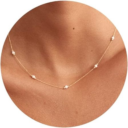 Amazon.com: Fwlisesa Simple Necklaces for Women, 14k Gold Plated Pearl Choker Necklace Dainty Gold Pearl Necklace Simple Pearl Chain Choker Necklaces for Women Trendy Aesthetic Jewelry for Women Wedding Necklace: Clothing, Shoes & Jewelry