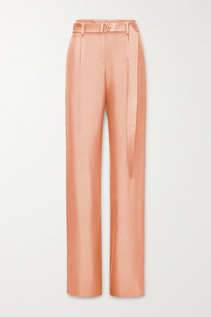 Peach Belted silk-twill wide-leg pants | LAPOINTE | NET-A-PORTER
