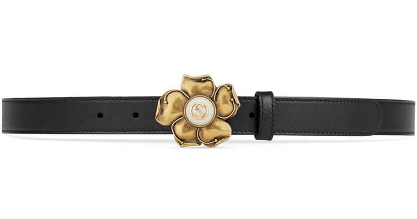 gucci leather belt with metal flower