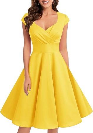 Amazon.com: Bbonlinedress Yellow Vintage Dress Plus Size Women 1950s Retro Prom Wedding Cocktail Party Swing Dress Yellow XL : Clothing, Shoes & Jewelry